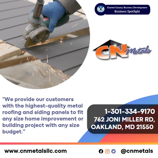 Today's Business Spotlight 🏠 is on CN Metals!
Visit them at www.cnmetalsllc.com or CN Metals, LLC 
Follow us to see more daily Garrett County Business Spotlights!
If you are interested in having your business featured contact Connor Norman at cnorman@garrettcountymd.gov. #businessdevelopment  #garrettcountymd